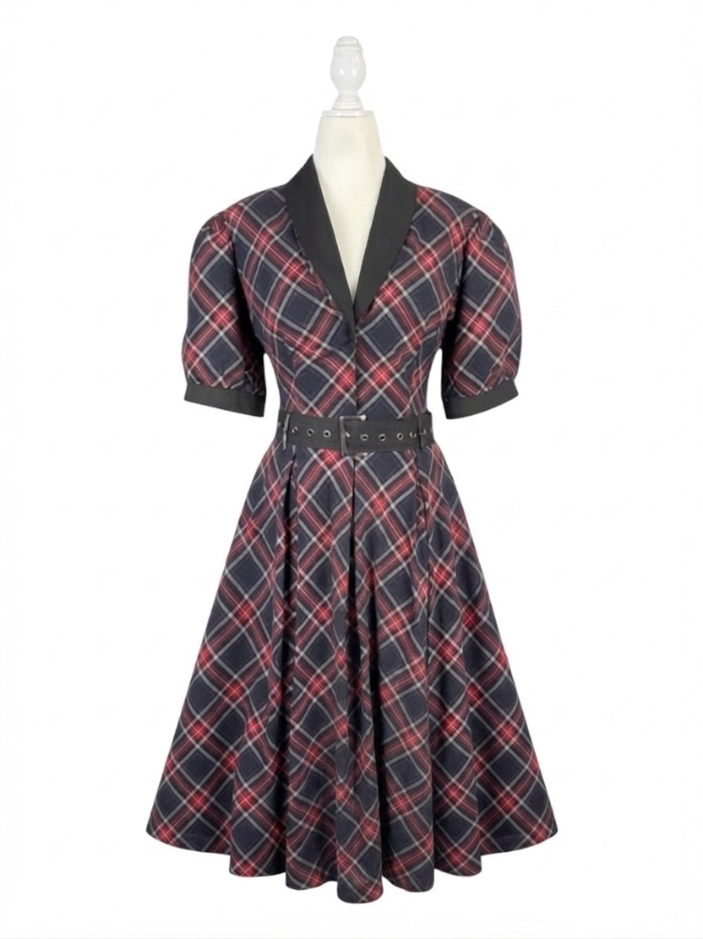 Hot Topic Social Collision Dress Black Red Plaid Belted Corporate Goth 3X NWT - Picture 2 of 9